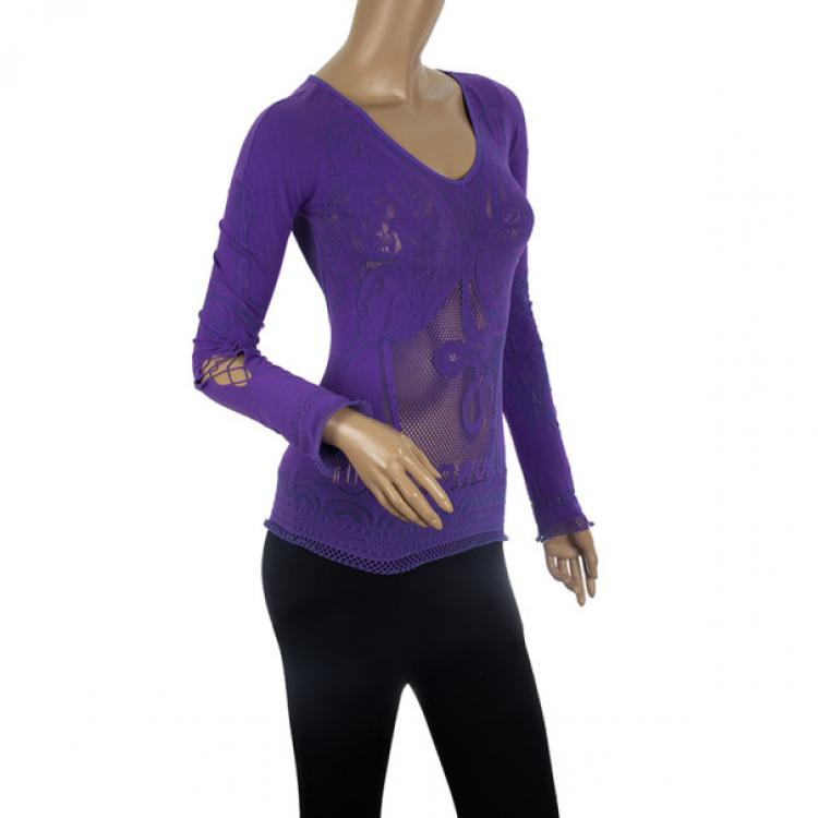 Pre Owned Just Cavalli Purple Perforated Top XXS