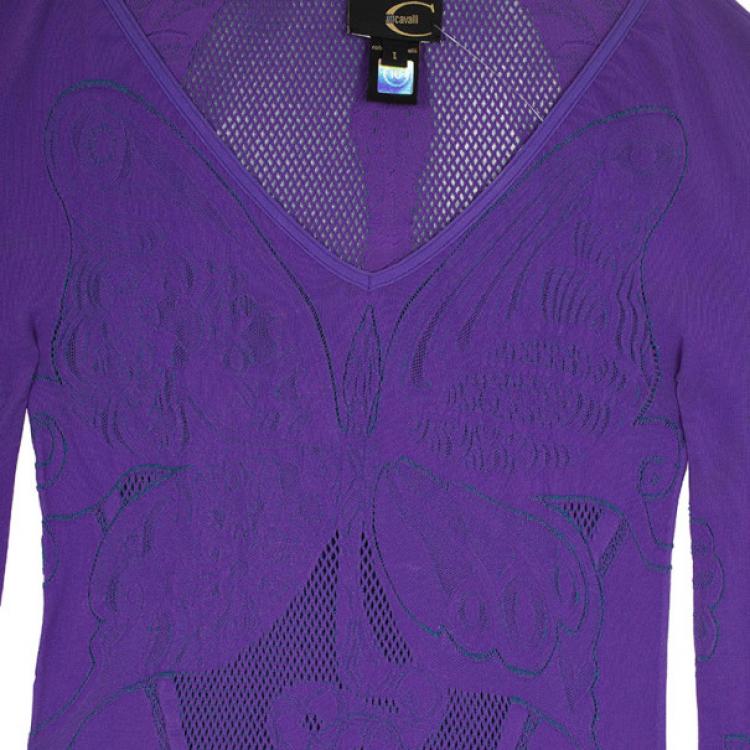 Pre Owned Just Cavalli Purple Perforated Top XXS
