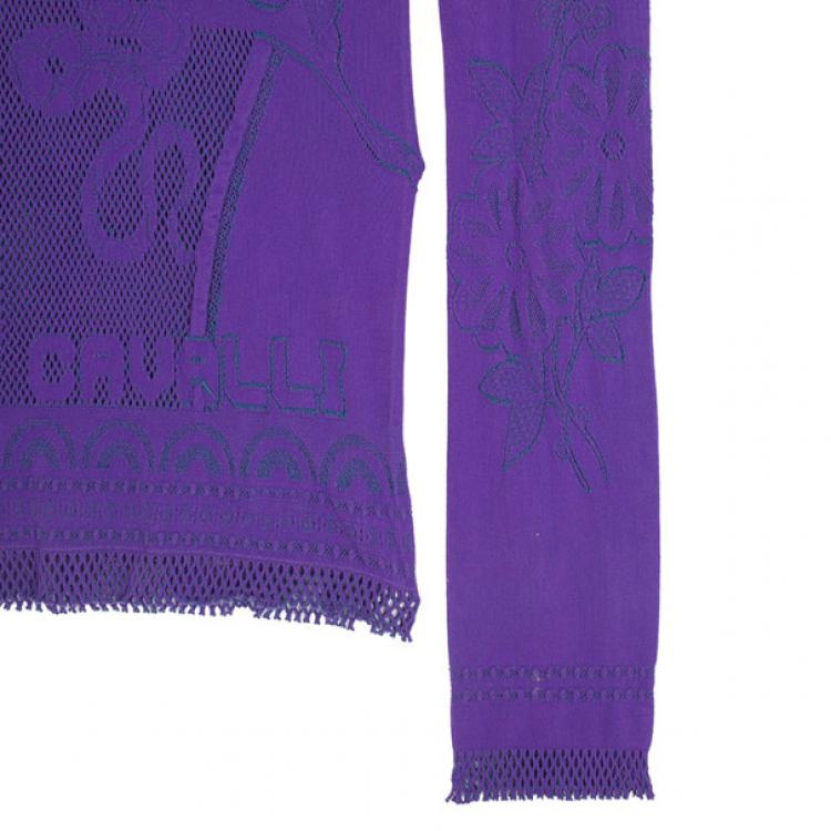 Pre Owned Just Cavalli Purple Perforated Top XXS