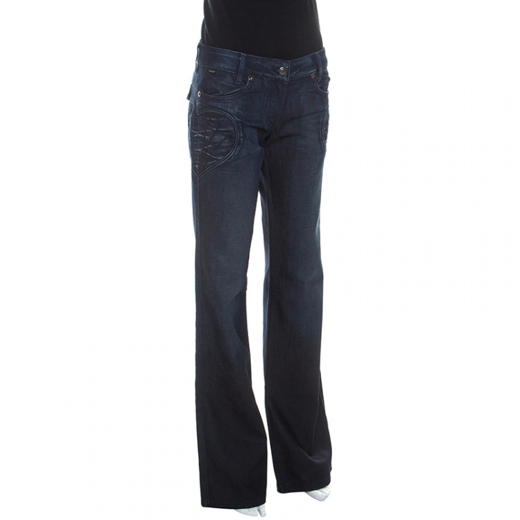 Pre Owned Just Cavalli Blue Dark Wash Denim Heart Patch Detail Jeans M