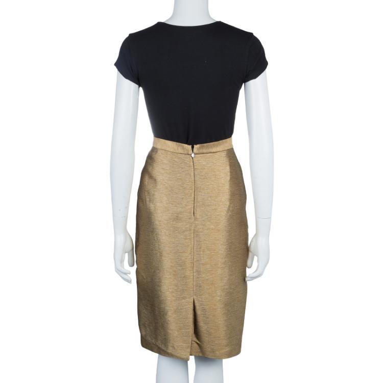 Pre Owned Just Cavalli Textured Gold Hourglass Back Panel Detail Skirt L