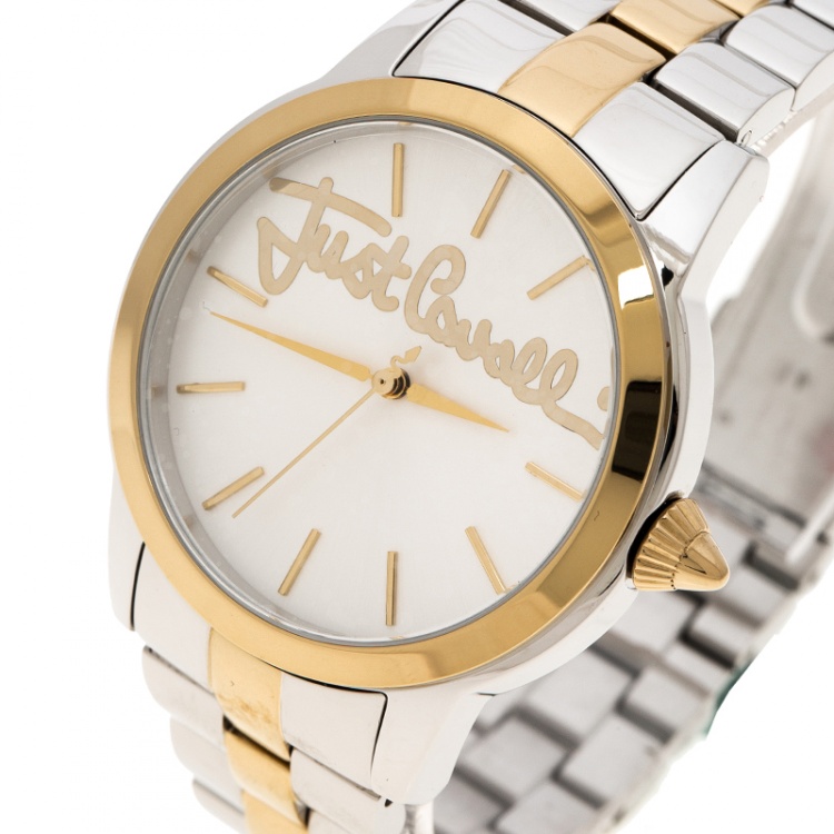 Pre Owned Just Cavalli Silver White Gold Tone Stainless Steel JC1L006M0125 Women's Wristwatch 36 mm