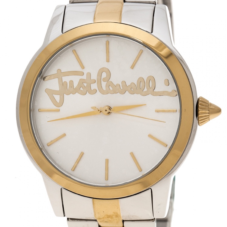 Pre Owned Just Cavalli Silver White Gold Tone Stainless Steel JC1L006M0125 Women's Wristwatch 36 mm