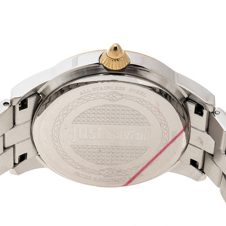 Pre Owned Just Cavalli Silver White Gold Tone Stainless Steel JC1L006M0125 Women's Wristwatch 36 mm