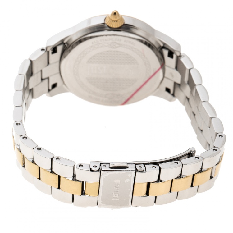 Pre Owned Just Cavalli Silver White Gold Tone Stainless Steel JC1L006M0125 Women's Wristwatch 36 mm