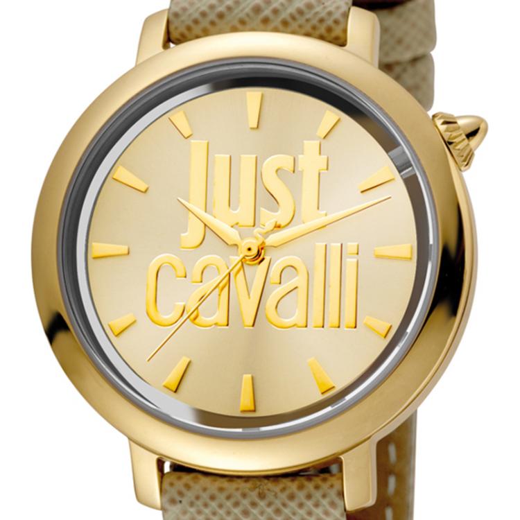 Pre Owned Just Cavalli Champagne Gold Plated Stainless Steel JC1L007L0025 Women's Wristwatch 34MM