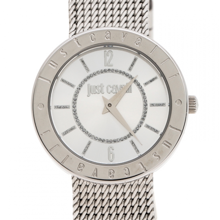 Pre Owned Just Cavalli Silver Stainless Steel 7253532503 Women's Wristwatch 34 mm
