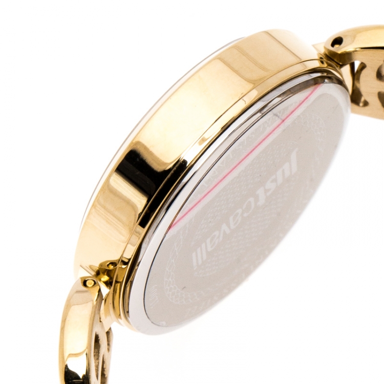 Pre Owned Just Cavalli Champagne Gold Stainless Steel Macrame Women's Wristwatch 28 mm