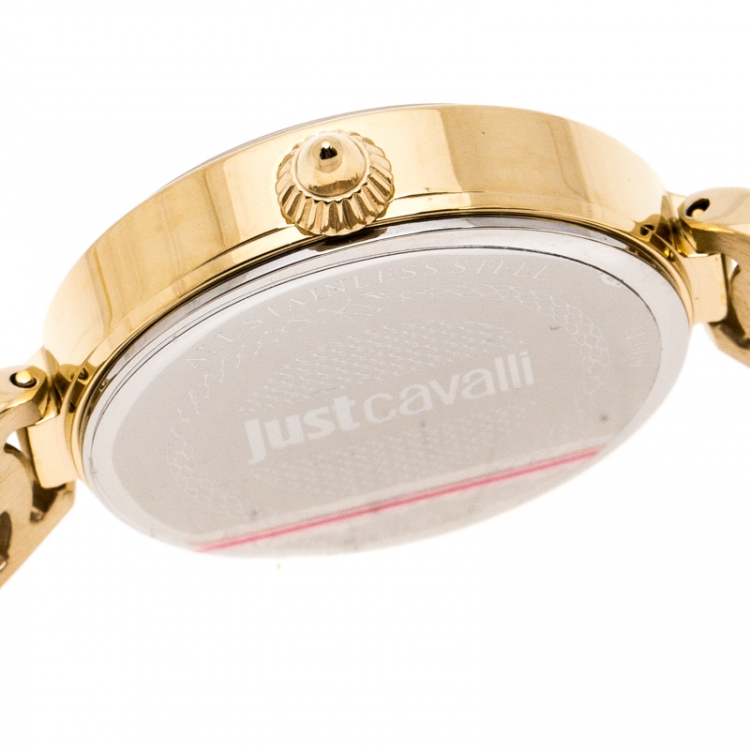 Pre Owned Just Cavalli Champagne Gold Stainless Steel Macrame Women's Wristwatch 28 mm