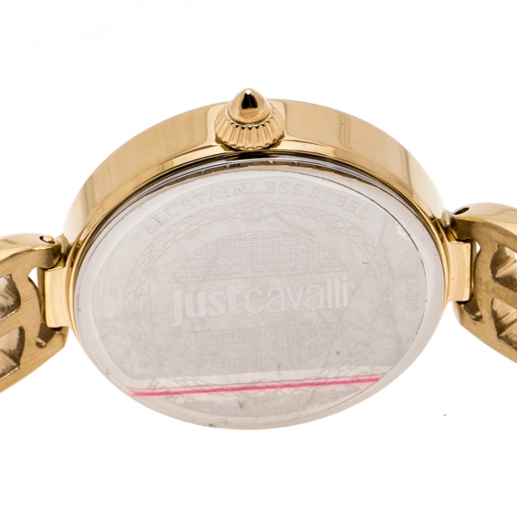 Pre Owned Just Cavalli Champagne Gold Stainless Steel Macrame Women's Wristwatch 28 mm