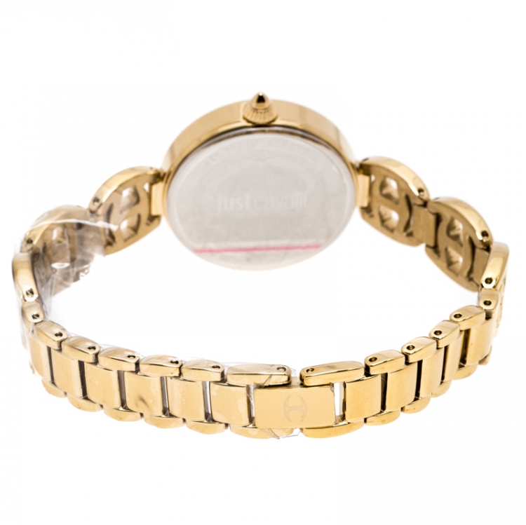 Pre Owned Just Cavalli Champagne Gold Stainless Steel Macrame Women's Wristwatch 28 mm
