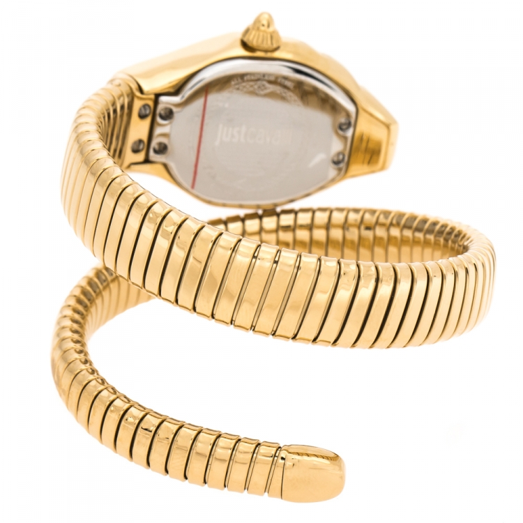 Pre Owned Just Cavalli Mother Of Pearl Yellow Gold Plated Stainless Steel Serpent JC1L001M0026 Women's Wristwatch 22 mm