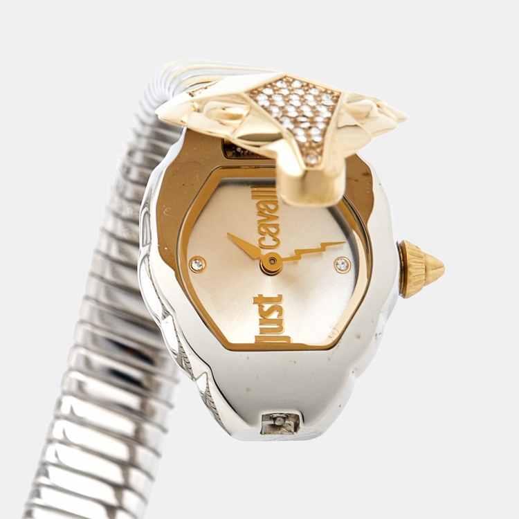 Pre Owned Just Cavalli Silver Two-Tone Stainless Steel Glam Chic JC1L073M0045 Women's Wristwatch 22 mm