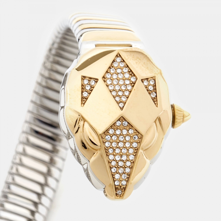 Pre Owned Just Cavalli Silver Two-Tone Stainless Steel Glam Chic JC1L073M0045 Women's Wristwatch 22 mm