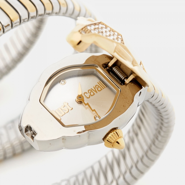 Pre Owned Just Cavalli Silver Two-Tone Stainless Steel Glam Chic JC1L073M0045 Women's Wristwatch 22 mm