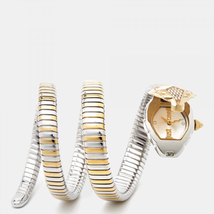 Pre Owned Just Cavalli Silver Two-Tone Stainless Steel Glam Chic JC1L073M0045 Women's Wristwatch 22 mm