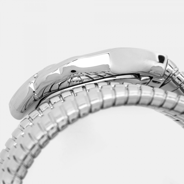 Pre Owned Just Cavalli Glitter Silver Stainless Steel Glam Chic Snake JC1L115M0015 Women's Wristwatch 22 mm