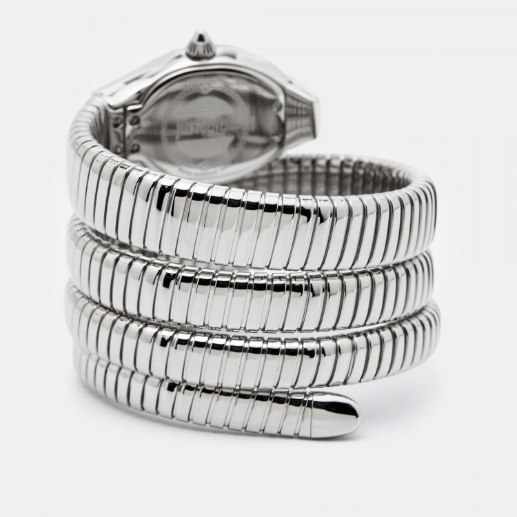 Pre Owned Just Cavalli Glitter Silver Stainless Steel Glam Chic Snake JC1L115M0015 Women's Wristwatch 22 mm