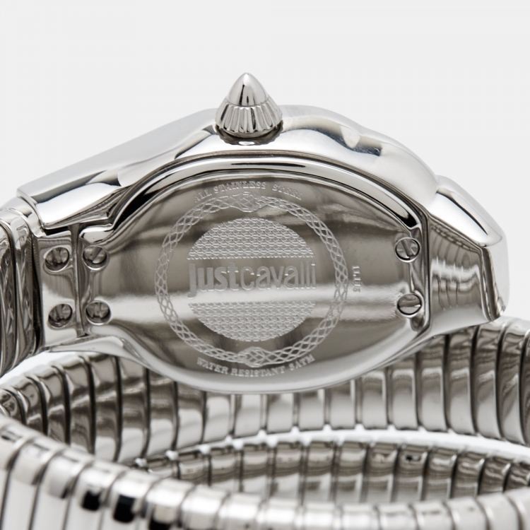 Pre Owned Just Cavalli Glitter Silver Stainless Steel Glam Chic Snake JC1L115M0015 Women's Wristwatch 22 mm