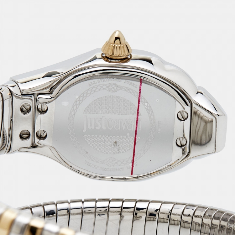 Pre Owned Just Cavalli Champagne Two-Tone Stainless Steel Glam Chic Snake JC1L001M0035 Women's Wristwatch 22 mm