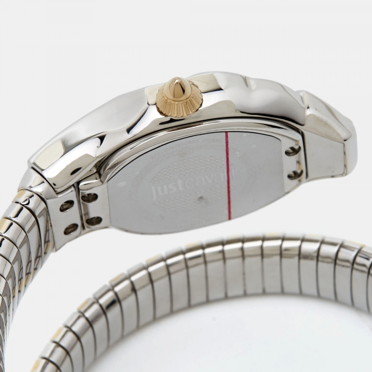 Pre Owned Just Cavalli Champagne Two-Tone Stainless Steel Glam Chic Snake JC1L001M0035 Women's Wristwatch 22 mm
