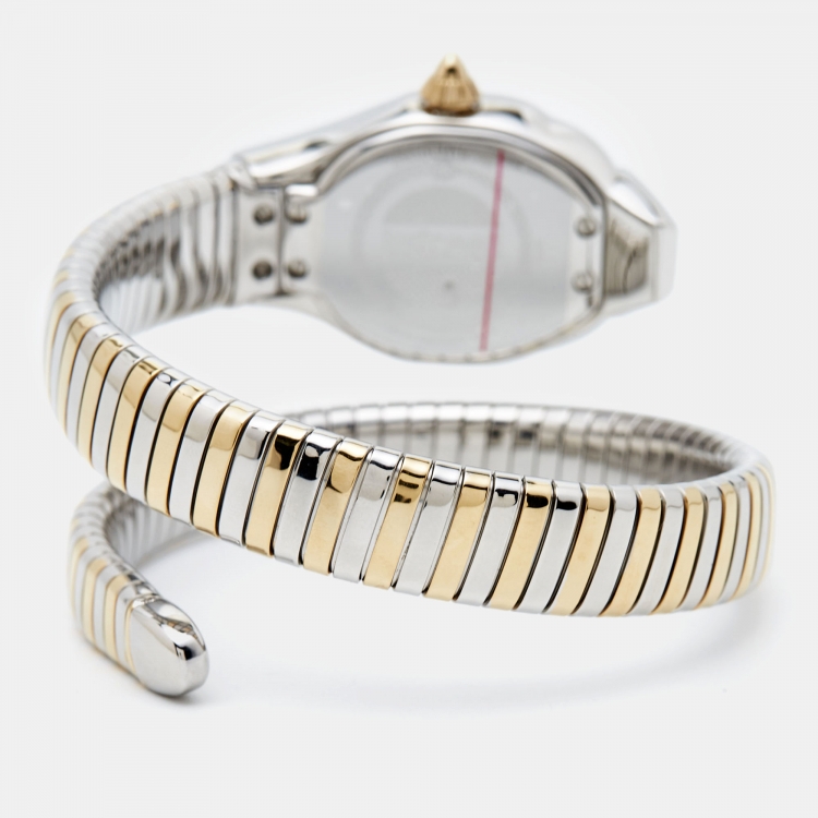 Pre Owned Just Cavalli Champagne Two-Tone Stainless Steel Glam Chic Snake JC1L001M0035 Women's Wristwatch 22 mm