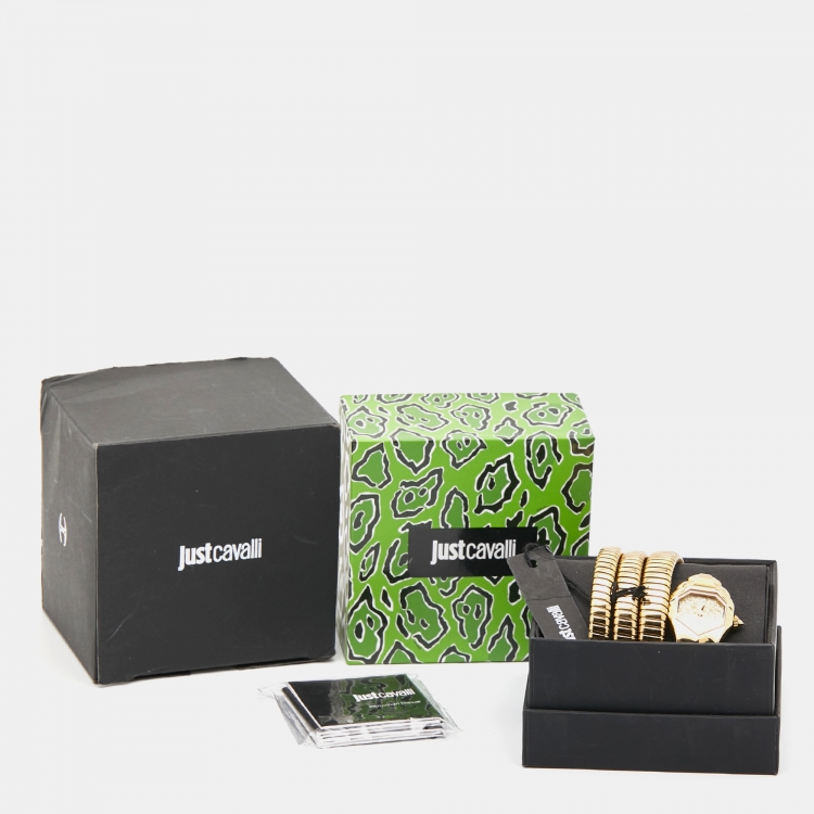 Pre Owned Just Cavalli Glittered Champagne Gold Plated Stainless Steel Glam Chic JC1L115M0025 Women's Wristwatch 22 mm