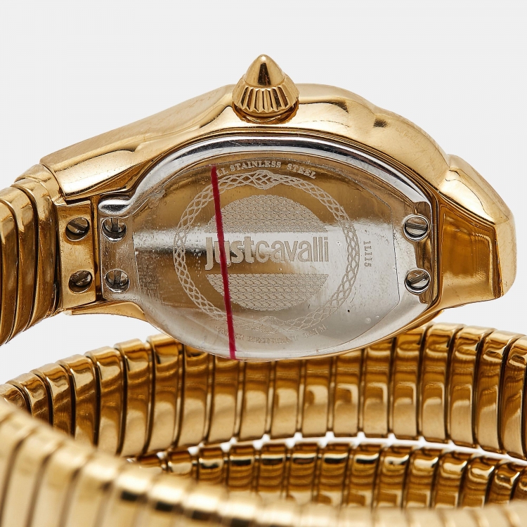 Pre Owned Just Cavalli Glittered Champagne Gold Plated Stainless Steel Glam Chic JC1L115M0025 Women's Wristwatch 22 mm