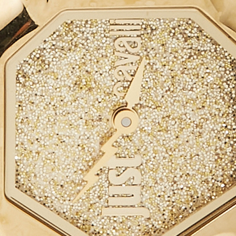 Pre Owned Just Cavalli Glittered Champagne Gold Plated Stainless Steel Glam Chic JC1L115M0025 Women's Wristwatch 22 mm