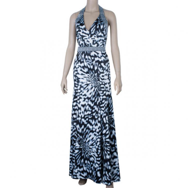 Pre Owned Just Cavalli Abstract Print Halterneck Evening Gown S