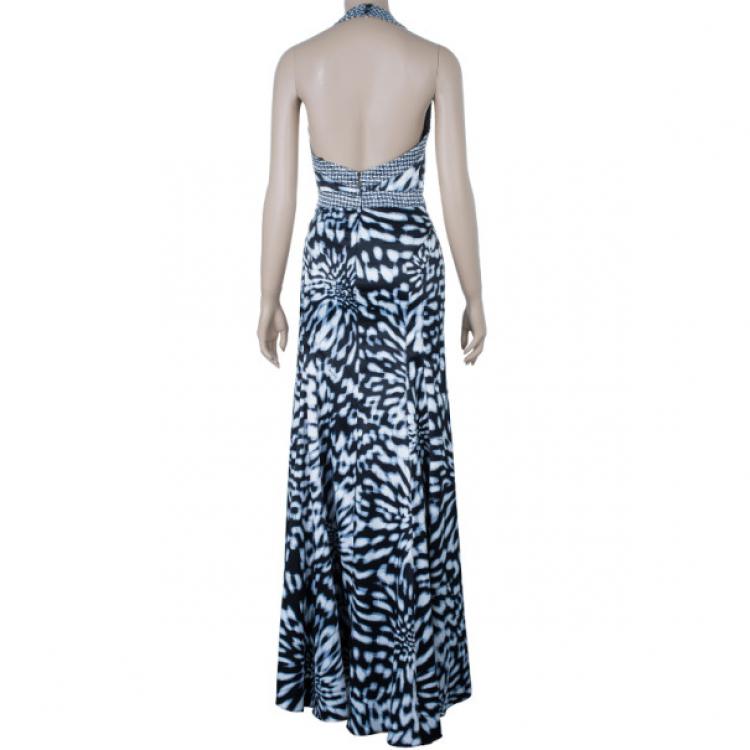 Pre Owned Just Cavalli Abstract Print Halterneck Evening Gown S