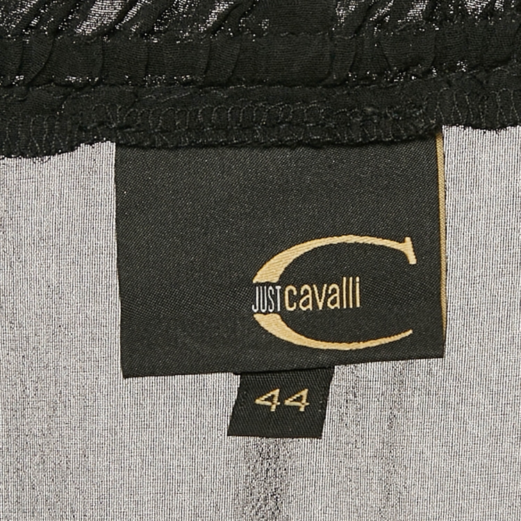 مملوكة مسبقًا Just Cavalli Black Silk Smocked V-Neck Top M