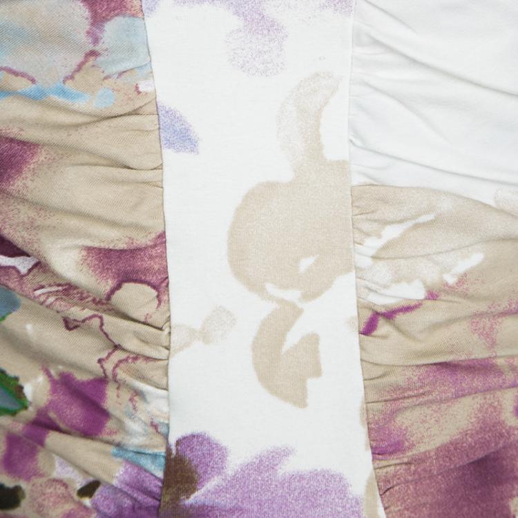 مملوكة مسبقًا Just Cavalli Floral Watercolor Printed Ruched Detail V-Neck Dress M