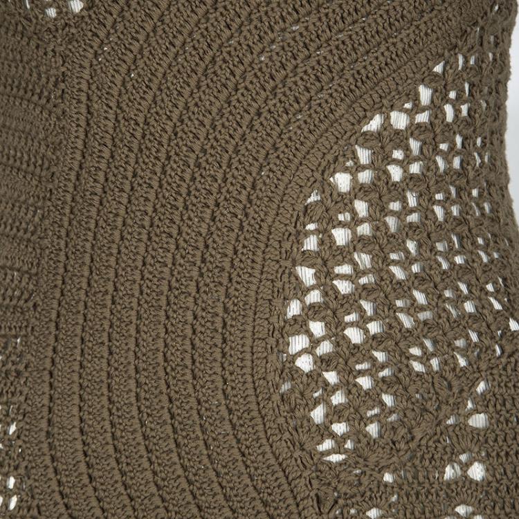Pre Owned Just Cavalli Brown Crochet Ruffle Bottom Sleeveless Dress S