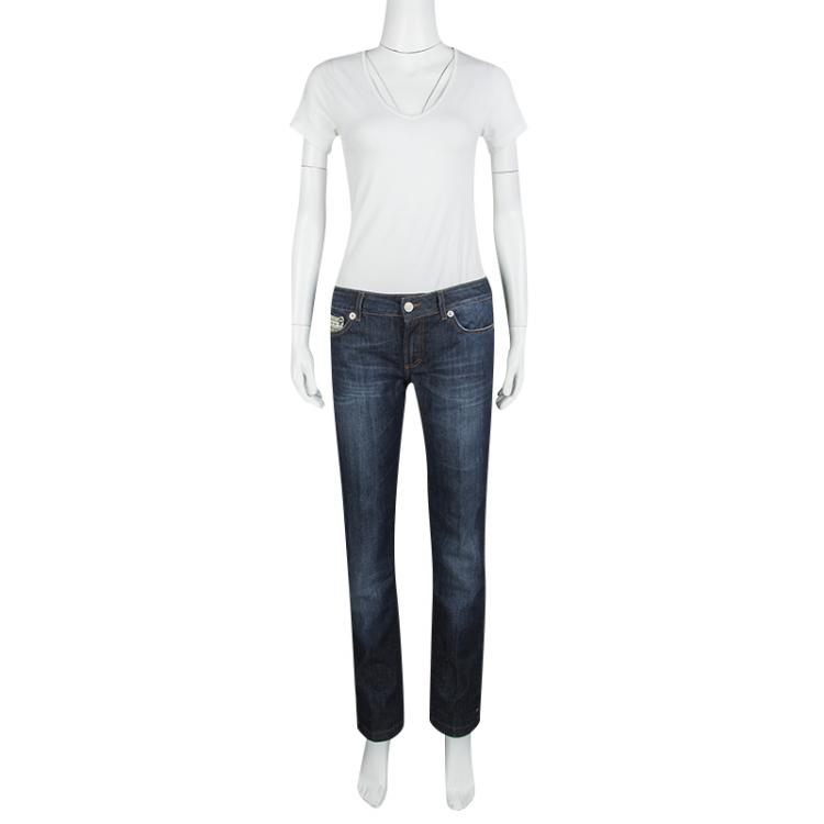 Pre Owned Just Cavalli Indigo Dark Wash Faded Effect Denim Straight Fit Jeans M
