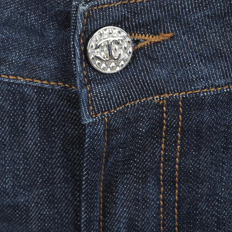 Pre Owned Just Cavalli Indigo Dark Wash Faded Effect Denim Straight Fit Jeans M