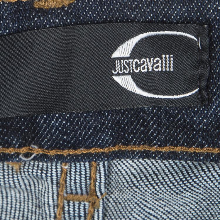 Pre Owned Just Cavalli Indigo Dark Wash Faded Effect Denim Straight Fit Jeans M