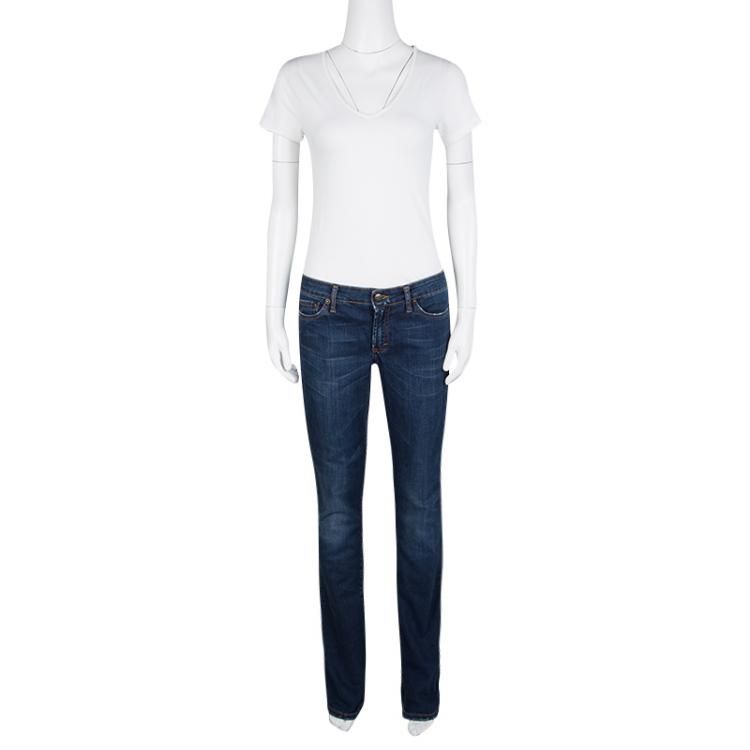 مملوكة مسبقًا Just Cavalli Indigo Dark Wash Denim Embellished Pocket Detail Straight Fit Jeans M