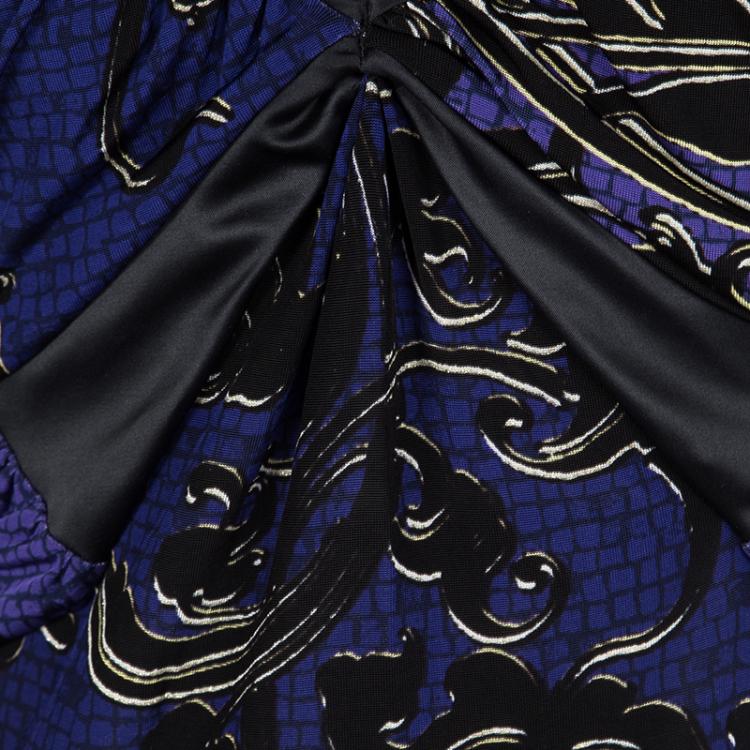 Pre Owned Just Cavalli Purple and Black Knit Ruched Sleeveless Crop Top S 