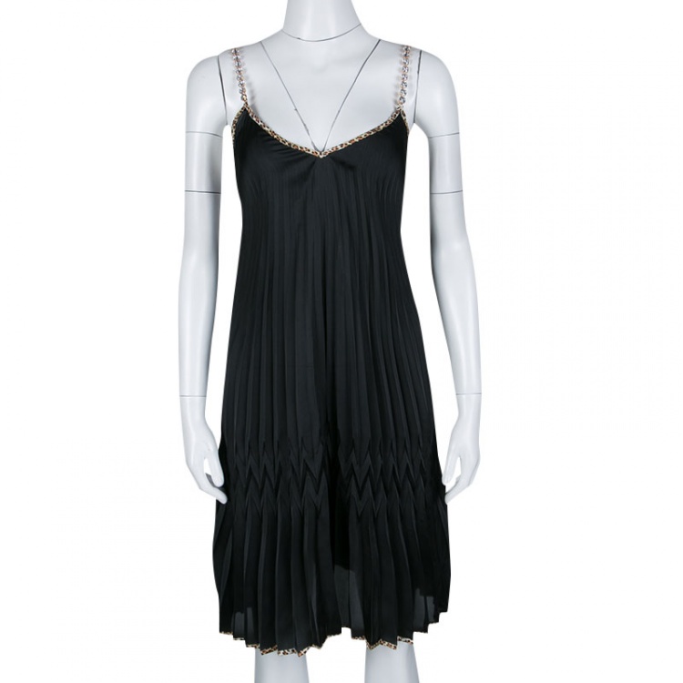 Pre Owned Just Cavalli Black Plisse Crystal Strap Slip Dress M