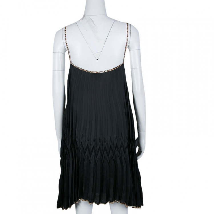 Pre Owned Just Cavalli Black Plisse Crystal Strap Slip Dress M