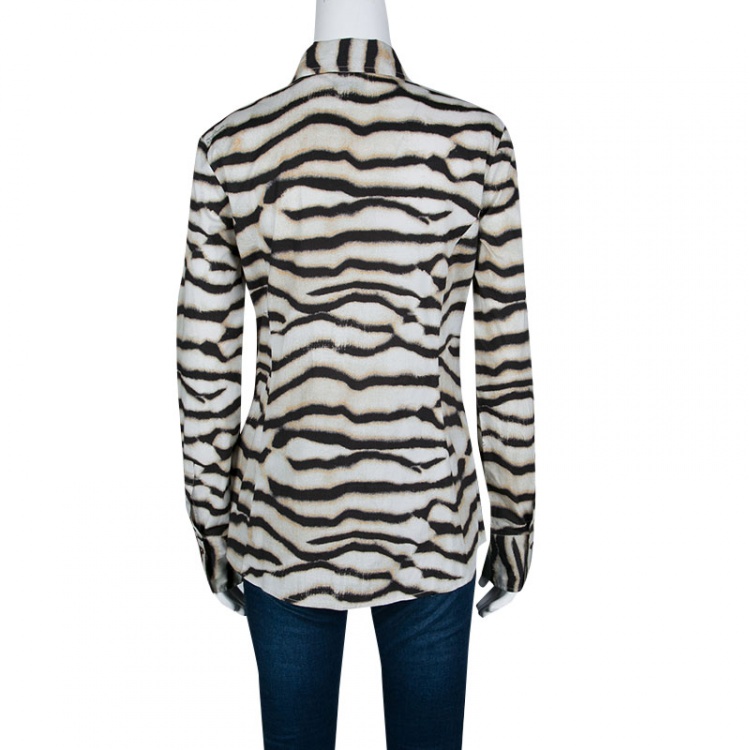 Pre Owned Just Cavalli Multicolor Animal Striped Cotton Long Sleeve Shirt M