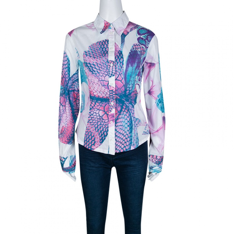 مملوكة مسبقًا Just Cavalli White Printed Cotton Long Sleeve Shirt M