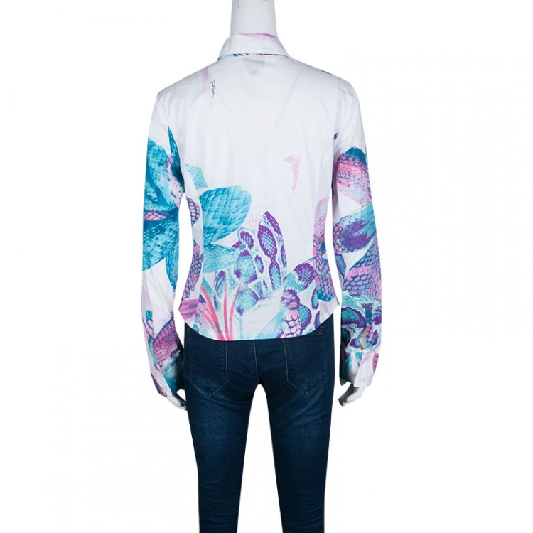 مملوكة مسبقًا Just Cavalli White Printed Cotton Long Sleeve Shirt M