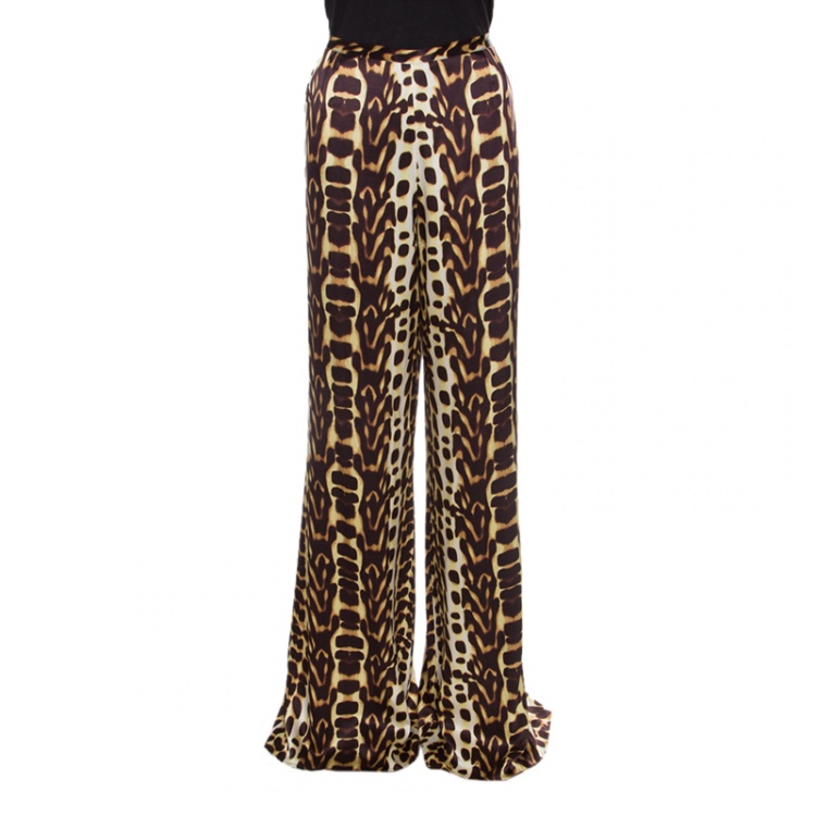 Pre Owned Just Cavalli Animal Printed Silk High Waist Wide Leg Pants L