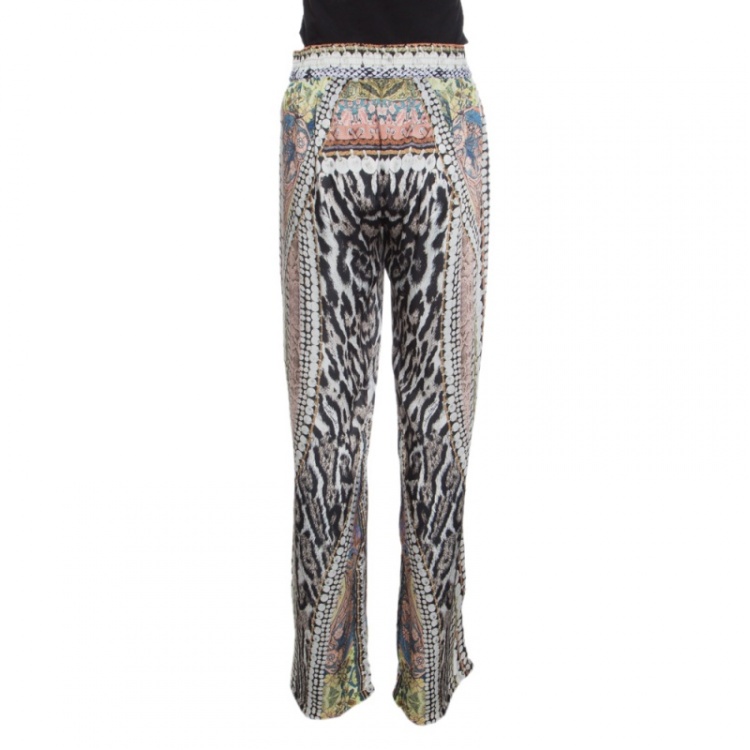 Pre Owned Just Cavalli Multicolor Printed Elasticized Waist High Rise Loose Pants M