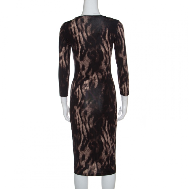 Pre Owned Just Cavalli Brown Animal Print Long Sleeve Dress M