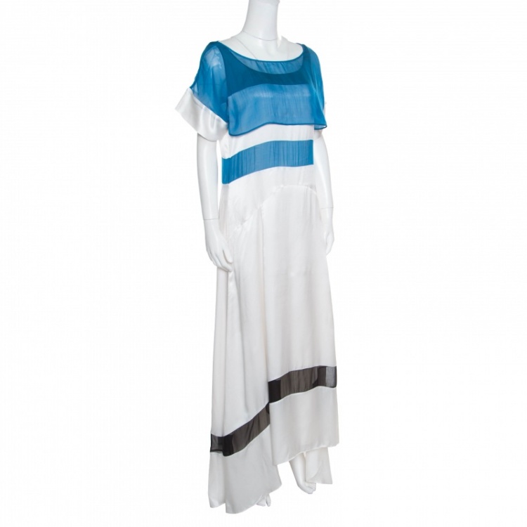 Pre Owned Just Cavalli Colorblock Paneled Satin Maxi Dress M