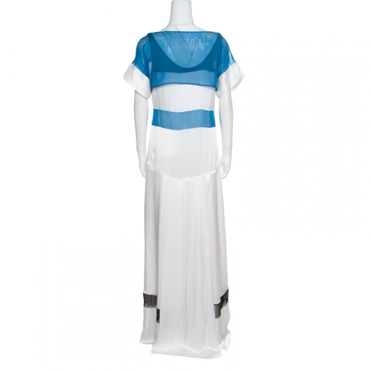 Pre Owned Just Cavalli Colorblock Paneled Satin Maxi Dress M