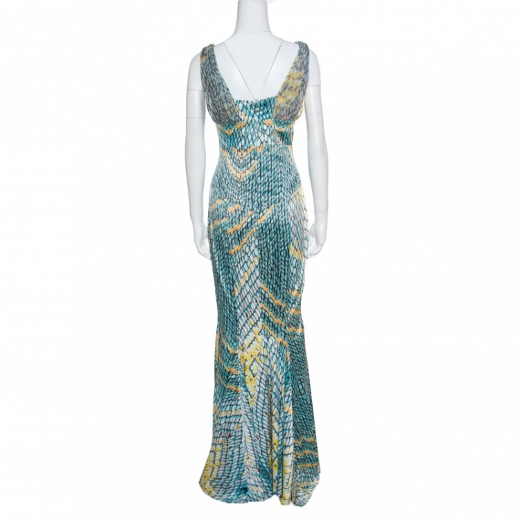 Pre Owned Just Cavalli Multicolor Snakeskin Print Flared Bottom Sleeveless Maxi Dress L